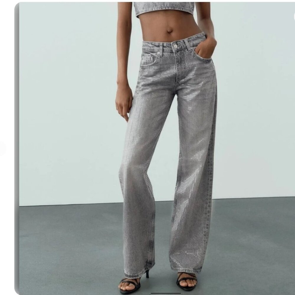 Zara Beautiful Sequin Jeans NWT - 6
